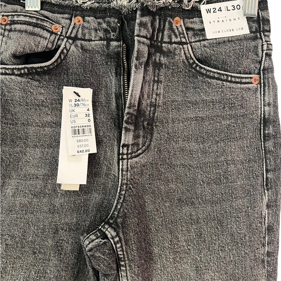 17. NWT Topshop High Waisted Straight Leg Raw Hem Black Jeans Size 0 - Picture 2 of 3